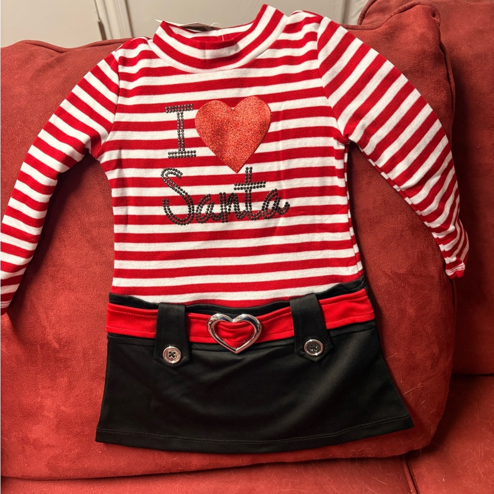 Lilt Red and White Striped 'I Love Santa' Dress